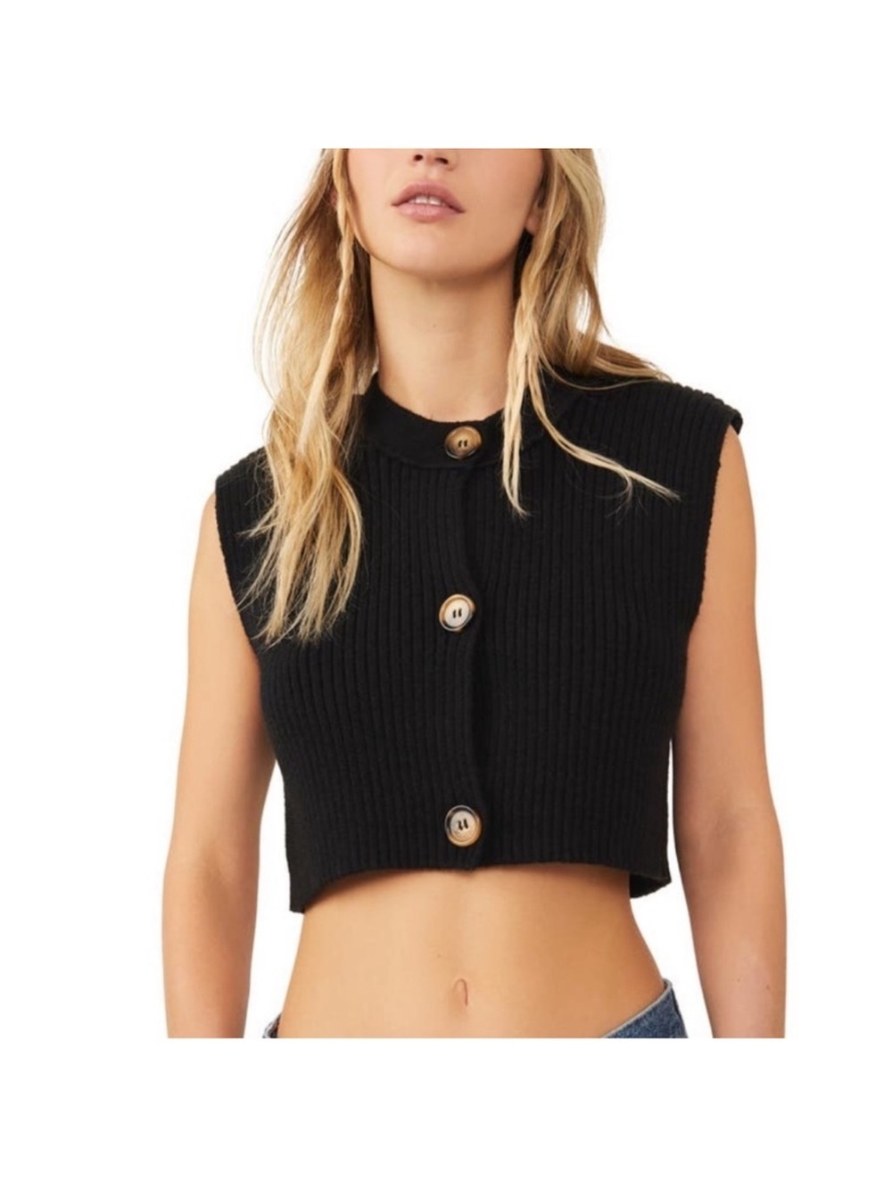 Free People Naiome Rib micro vest size small black